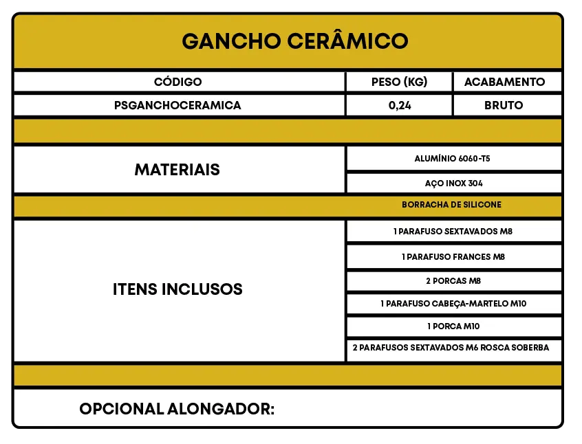 Tabela Gancho Cerâmico